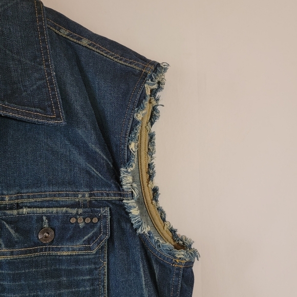 VTG GUESS Los Angeles Mens  Rigid Denim Vest Sz L Biker Streetwear Motorcycle - Picture 4 of 12